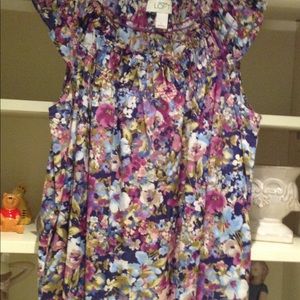 Loft sleeveless top with smocked neckline